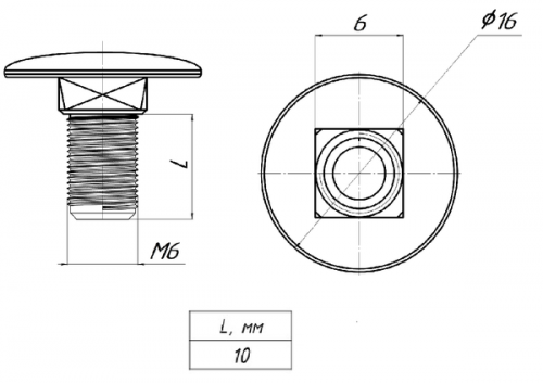 Винт с квадратным подголовником М6х10 EKF wkm6x10 wkm6x10