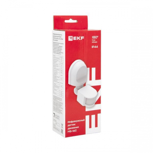 Датчик движения (ИК) MS-16C (ДД) настен. 1200Вт 180град. до 12м (рег.) IP44 EKF dd-ms-16C dd-ms-16C