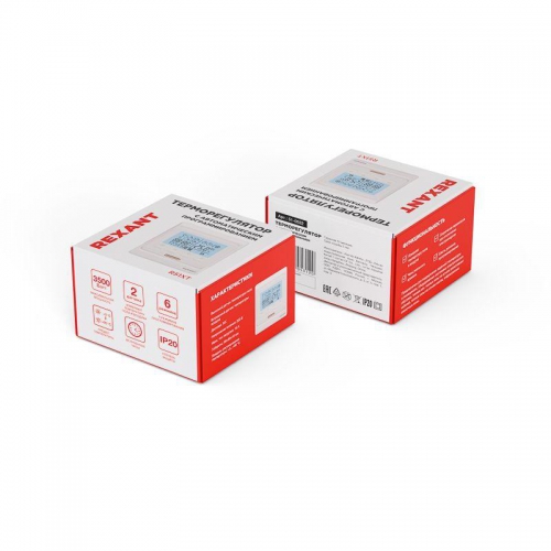 Термостат программируемый R51XT (HW-500; RTC 51.716; ST-16; ETT-1) 3.6кВт 16А для теплых полов датчик пола; датчик воздуха бел. Rexant 51-0532 51-0532