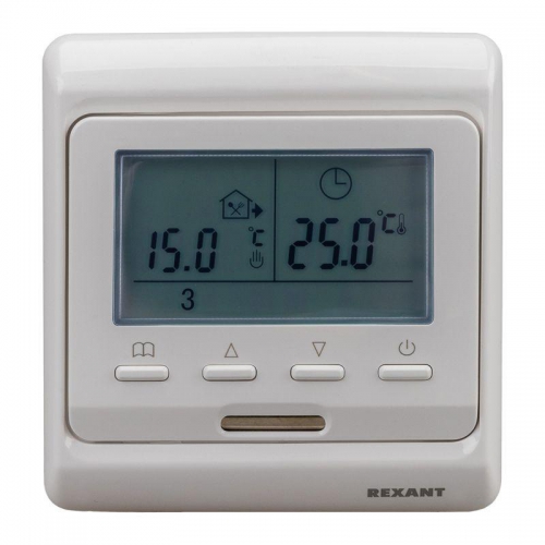Термостат программируемый R51XT (HW-500; RTC 51.716; ST-16; ETT-1) 3.6кВт 16А для теплых полов датчик пола; датчик воздуха бел. Rexant 51-0532 51-0532