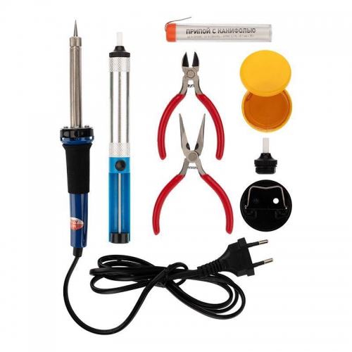 Набор для пайки №13 (паяльник 30Вт подставка губка для удаления припоя канифоль припой) Rexant 12-0166 12-0166