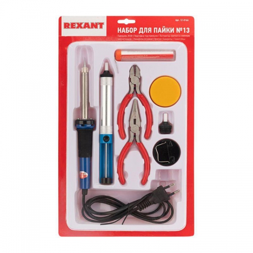 Набор для пайки №13 (паяльник 30Вт подставка губка для удаления припоя канифоль припой) Rexant 12-0166 12-0166