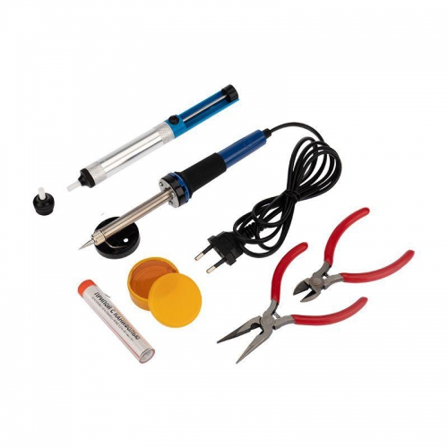 Набор для пайки №13 (паяльник 30Вт подставка губка для удаления припоя канифоль припой) Rexant 12-0166 12-0166