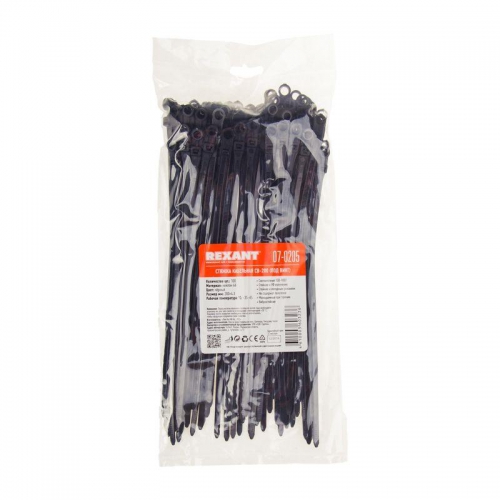 Хомут кабельный 4.3х200 нейл. под винт черн. (уп.100шт) Rexant 07-0205 07-0205