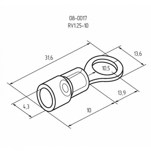 Наконечник кольцевой изолированный (НКИ d10.5мм) 0.5-1.5кв.мм (VR1.25-10) REXANT 08-0017 08-0017
