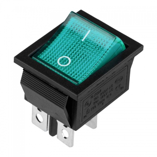 Выключатель клавишный 250В 16А (4с) ON-OFF зел. с подсветкой (RWB-502 SC-767 IRS-201-1) (инд. упак.) Rexant 36-2332-1 36-2332-1