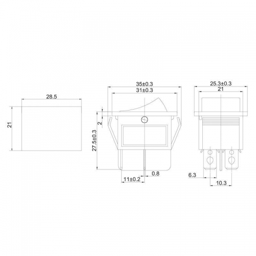 Выключатель клавишный 250В 16А (4с) ON-OFF красн. с подсветкой (RWB-502 SC-767 IRS-201-1) (инд. упак.) Rexant 36-2330-1 36-2330-1
