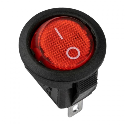 Выключатель клавишный круглый 250В 3А (3с) ON-OFF красн. с подсветкой Micro (RWB-106 SC-214) (инд. упак.) Rexant 36-2530-1 36-2530-1