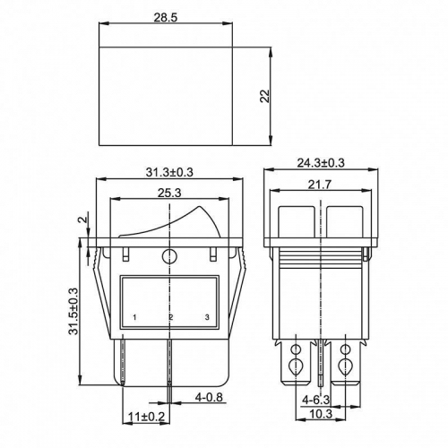 Выключатель клавишный 250В 15А (6с) ON-OFF зел. с подсветкой ДВОЙНОЙ (RWB-511 SC-797) Rexant 36-2412 36-2412