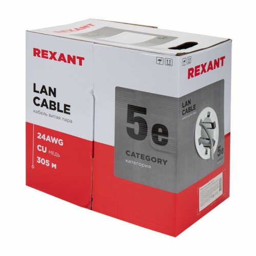 Кабель витая пара F/UTP кат.5e 4х2х24AWG solid CU PVC сер. 305м (м) Rexant 01-0143 01-0143