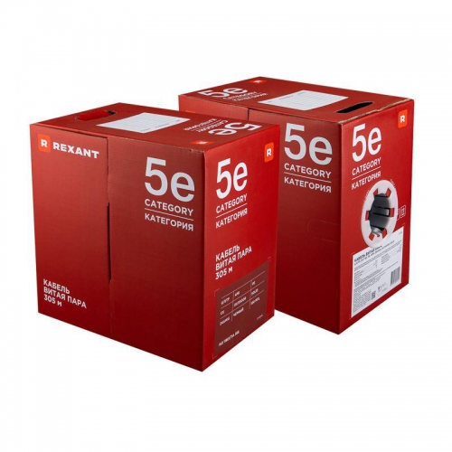 Кабель витая пара U/UTP кат.5e 4х2х24AWG solid CU PE OUTDOOR черн. 305м (м) Rexant 01-0045 01-0045