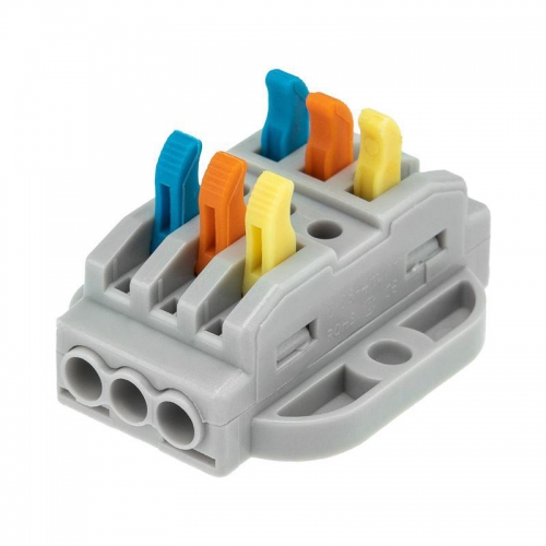 Клемма строительно-монтажная СМК проходная 3п 0.08-4кв.мм с монтажной площадкой сер. (блист.5шт) Rexant 07-6263-5 07-6263-5