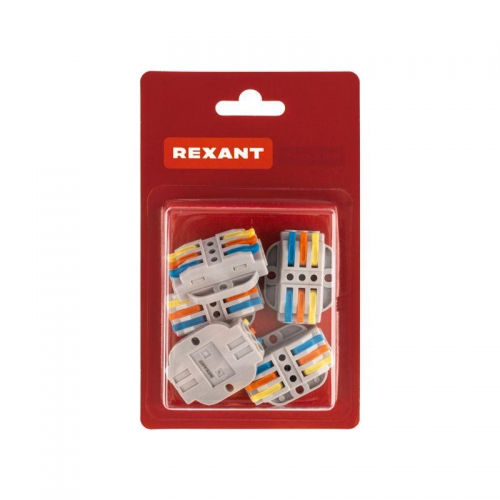Клемма строительно-монтажная СМК проходная 3п 0.08-4кв.мм с монтажной площадкой сер. (блист.5шт) Rexant 07-6263-5 07-6263-5
