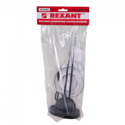 Антенна ТВ комнатная RX-105 телескопич. на подставке с кольцом VHF; UHF 47-860 MHz REXANT 34-0105 34-0105