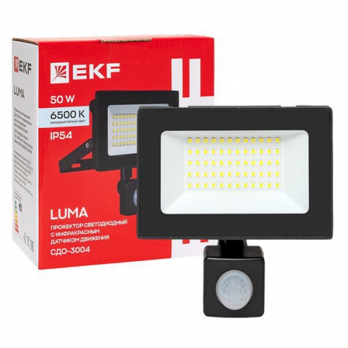 Прожектор светодиодный СДО-3004 50Вт 6500К IP54 с инфракрасным датчиком движения EKF FLL-3004-50D-6500 FLL-3004-50D-6500