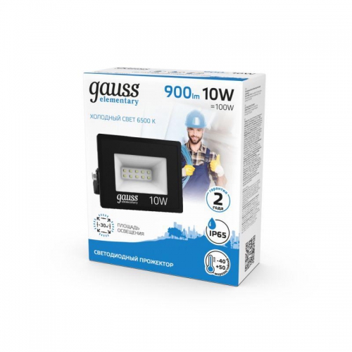 Прожектор LED 10Вт IP65 6500К черн. GAUSS 613100310 613100310