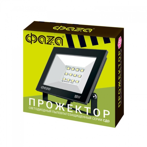 Прожектор светодиодный СДО-20 10Вт 6500К IP65 230В BL ДО прозр. закален. стекло ФАZА 5047242 5047242