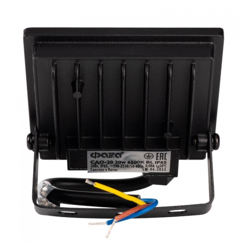 Прожектор светодиодный СДО-20 20Вт 6500К IP65 230В BL ДО прозр. закален. стекло ФАZА 5047266 5047266