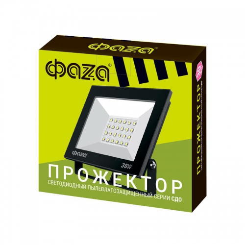 Прожектор светодиодный СДО-20 30Вт 6500К IP65 230В BL ДО прозр. закален. стекло ФАZА 5047280 5047280