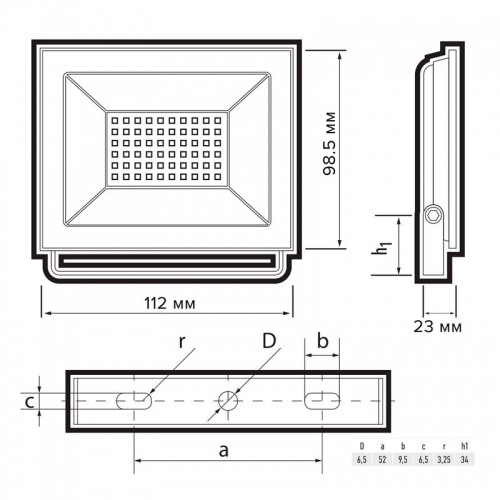 Прожектор светодиодный СДО-20 30Вт 6500К IP65 230В BL ДО прозр. закален. стекло ФАZА 5047280 5047280