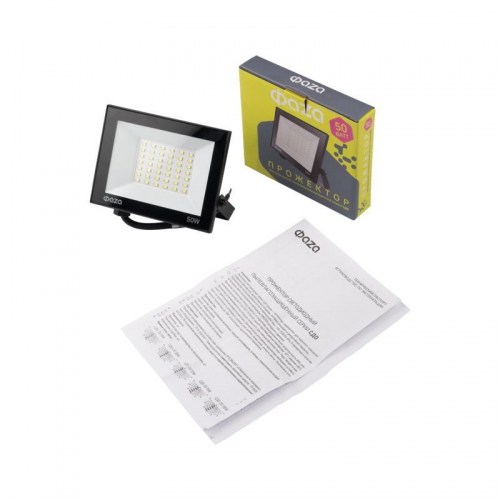 Прожектор светодиодный СДО-20 50Вт 6500К IP65 230В BL ДО прозр. закален. стекло ФАZА 5047303 5047303