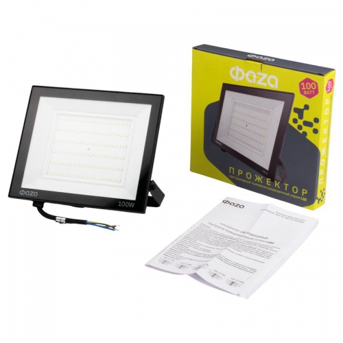 Прожектор светодиодный СДО-20 100Вт 6500К IP65 230В BL ДО прозр. закален. стекло ФАZА 5047341 5047341