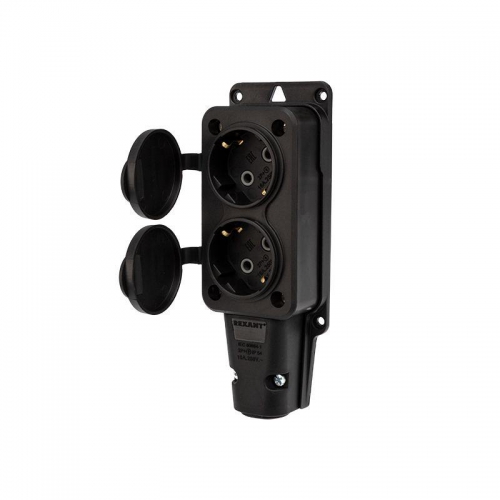 Розетка штепсельная двухместная влагозащ. с/з 16А IP54 каучук Rexant 111-112 111-112