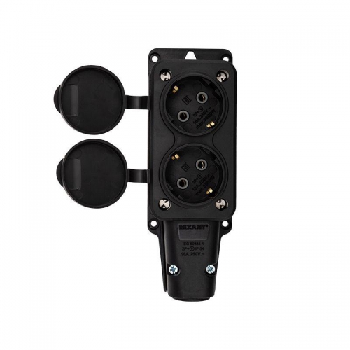 Розетка штепсельная двухместная влагозащ. с/з 16А IP54 каучук Rexant 111-112 111-112