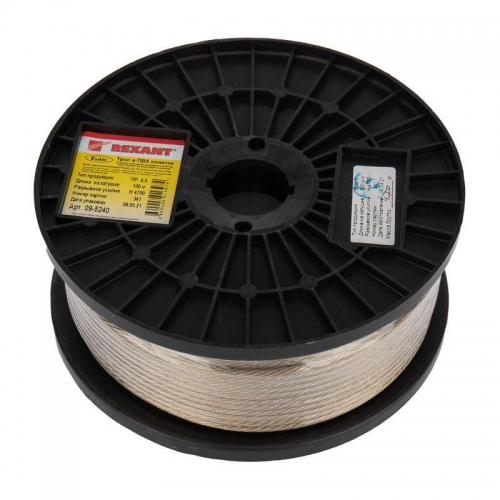 Трос стальной в ПВХ изоляции d4.0мм (100м) REXANT 09-5240 09-5240