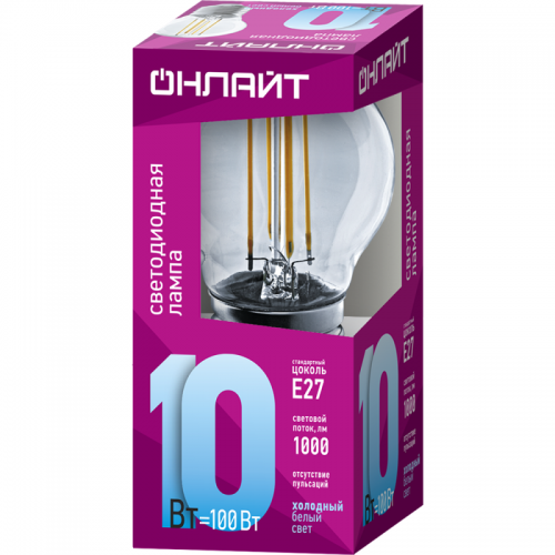 Лампа светодиодная филаментная 80 883 OLL-F-G45-10-230-4K-E27 10Вт шар прозрачная 4000К нейтр. бел. E27 1000лм 220-240В ОНЛАЙТ 80883 80883
