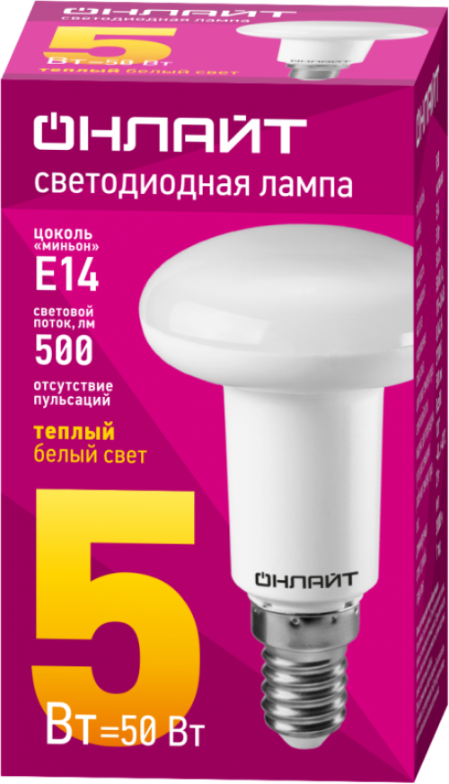 Лампа светодиодная 71 651 OLL-R50-5-230-2.7K-E14 5Вт 2700К тепл. бел. E14 360лм 220-240В ОНЛАЙТ 71651 71651