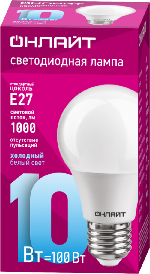 Лампа светодиодная 61 140 OLL-A60-10-230-6.5K-E27 грушевидная 10Вт ОНЛАЙТ 61140 61140