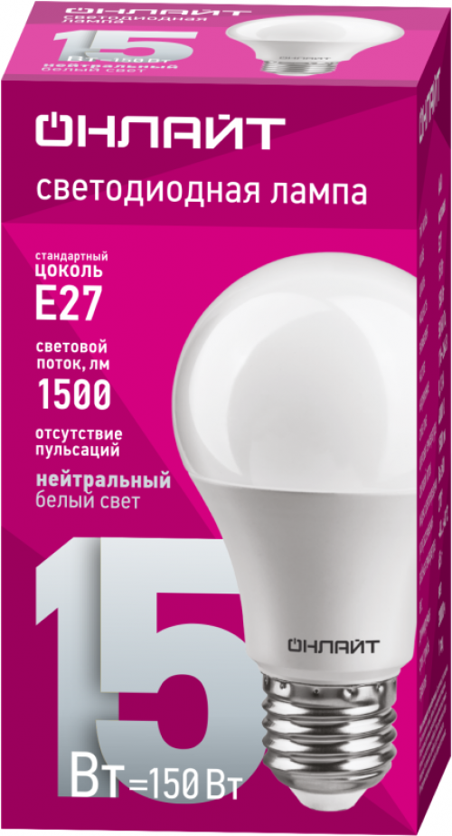 Лампа светодиодная 61 150 OLL-A60-15-230-4K-E27 грушевидная 15Вт ОНЛАЙТ 61150 61150