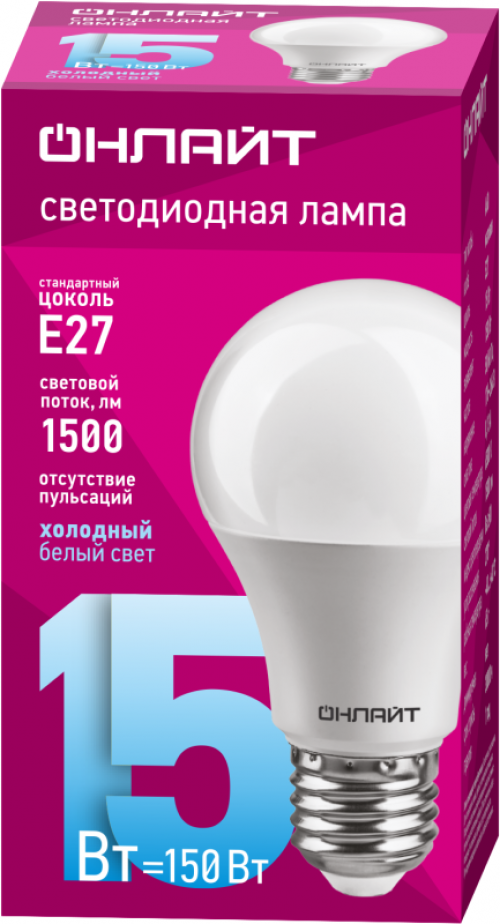 Лампа светодиодная 61 151 OLL-A60-15-230-6.5K-E27 грушевидная 15Вт ОНЛАЙТ 61151 61151