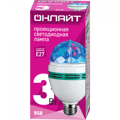 Лампа светодиодная 61 120 OLL-DISCO-3-230-RGB-E27 3Вт ОНЛАЙТ 61120 61120