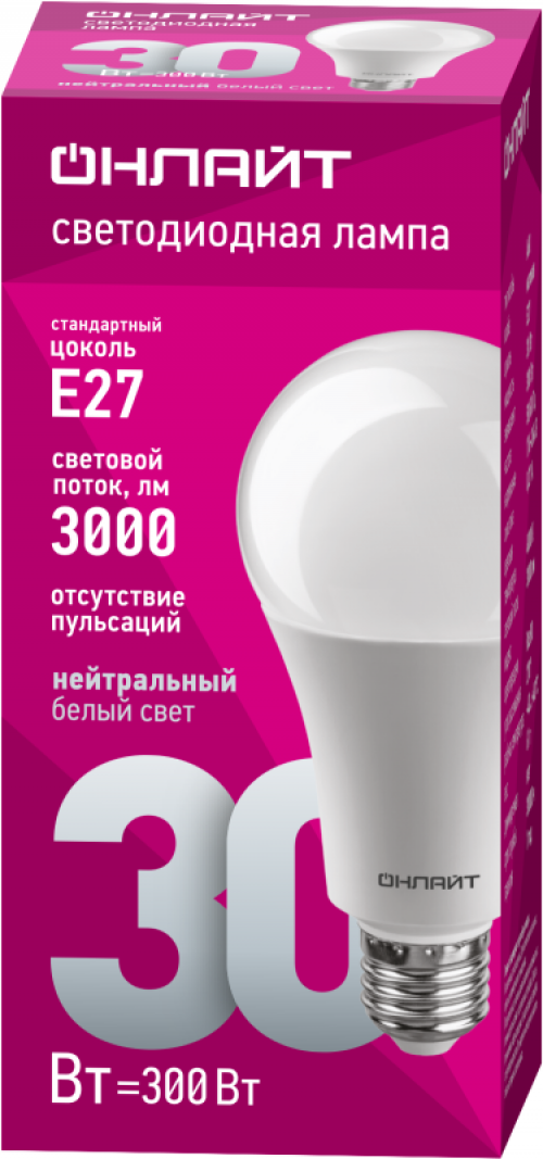 Лампа светодиодная 61 971 OLL-A70-30-230-4K-E27 30Вт ОНЛАЙТ 61971 61971