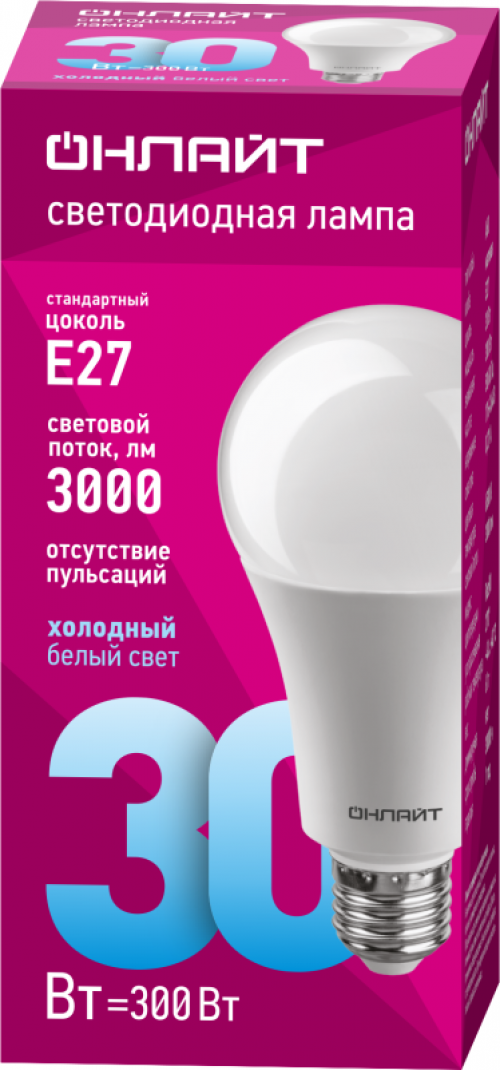 Лампа светодиодная 61 972 OLL-A70-30-230-6.5K-E27 30Вт ОНЛАЙТ 61972 61972