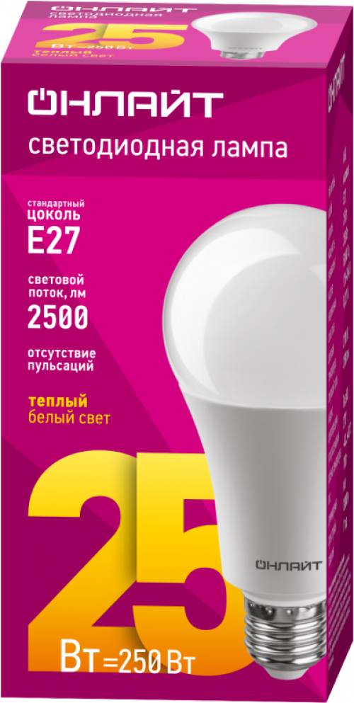 Лампа светодиодная 61 953 OLL-A60-25-230-2.7K-E27 25Вт ОНЛАЙТ 61953 61953