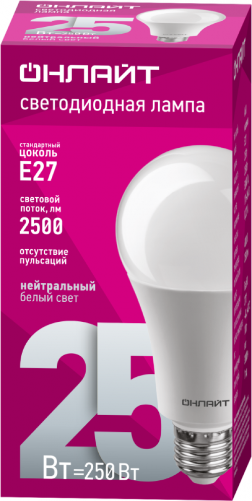 Лампа светодиодная 61 954 OLL-A60-25-230-4K-E27 25Вт ОНЛАЙТ 61954 61954