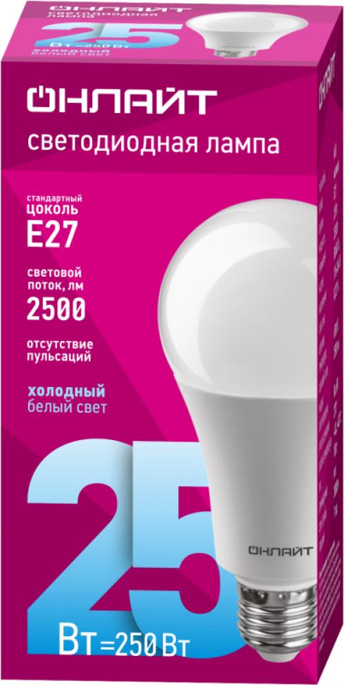 Лампа светодиодная 61 955 OLL-A60-25-230-6.5K-E27 25Вт ОНЛАЙТ 61955 61955