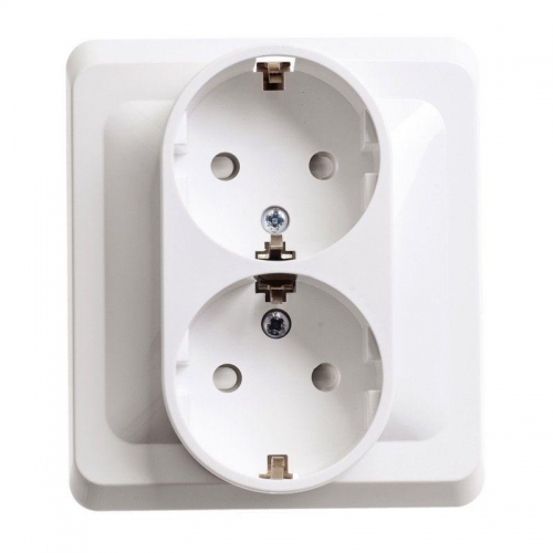 Розетка 2-м СП Этюд 16А IP20 250В с заземл. без защ. шторок бел. SE PC16-007B PC16-007B