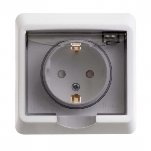 Розетка 1-м СП Этюд 16А IP44 250В с заземл. защ. шторки бел. SE PC16-044B PC16-044B