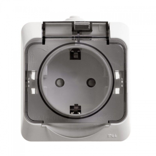 Розетка 1-м ОП Этюд 16А IP44 250В с заземл. защ. шторки с крышкой бел. SE PA16-044B PA16-044B