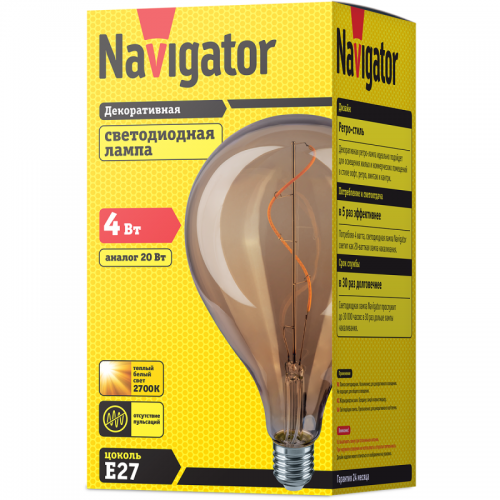 Лампа светодиодная 14 501 NLL-F-PS125-4-230-2.7K-E27 прозрачная E27 220-240В NAVIGATOR 14501 14501