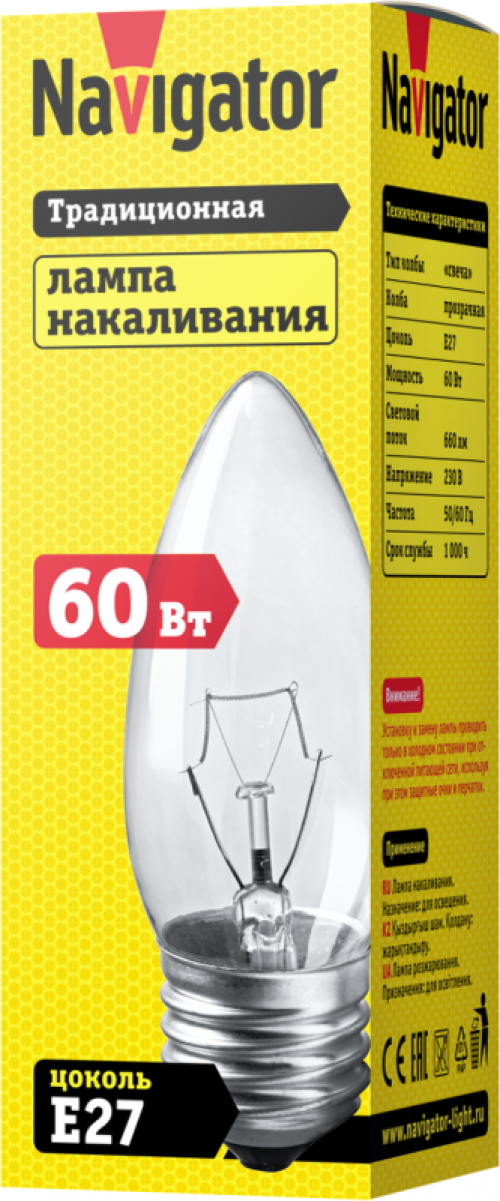 Лампа накаливания 94 329 NI-B-60-230-E27-CL Navigator 94329 94329