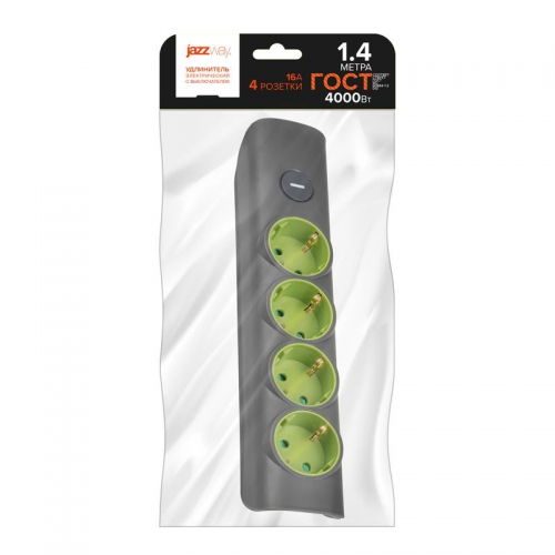 Удлинитель 4х1.4м с заземл. с выкл. сер. ET-04-140G JAZZway 5051850 5051850