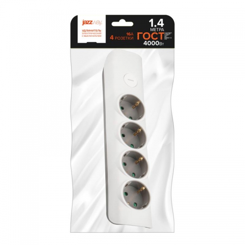 Удлинитель 4х1.4м с заземл. с выкл. бел. ET-04-140W JAZZway 5051799 5051799