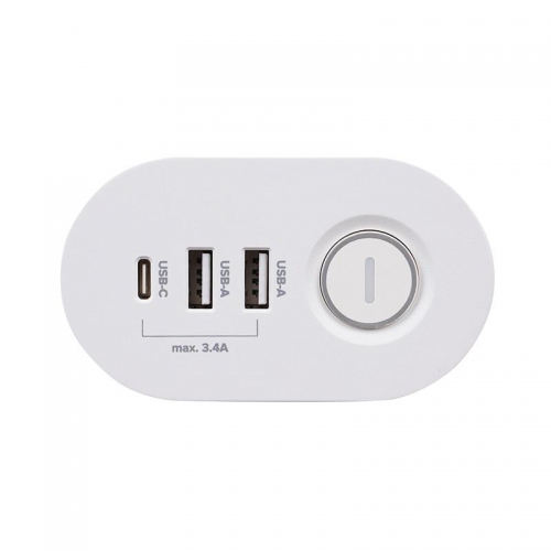 Удлинитель 3х1.5м на струбцине с заземл. с выкл. 3 USB выхода (2А+1С) IP20 ПВС 3х1 ETD-03U-150-wh (3х1.5) бел. JAZZway 5059535 5059535