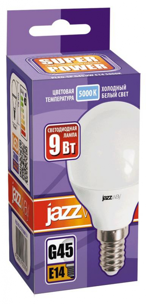 Лампа светодиодная PLED-SP G45 9Вт шар 5000К холод. бел. E14 820лм 230В JazzWay 2859600A 2859600A