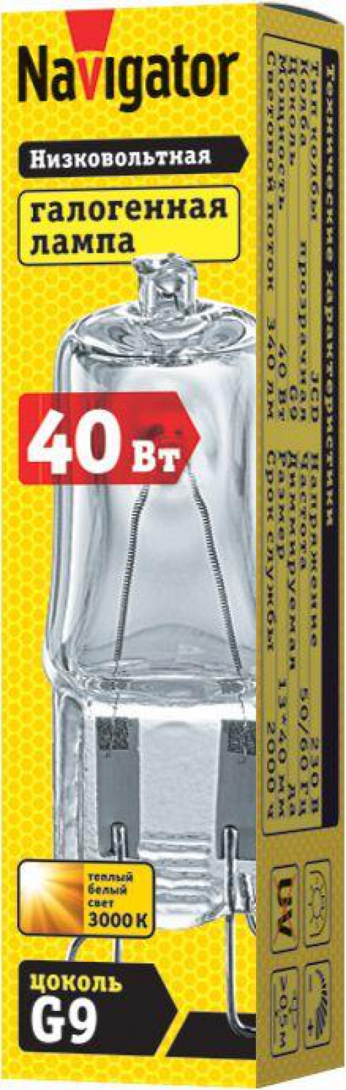 Лампа галогенная 94 215 JCD9 40Вт капсула G9 3000К 230В clear 2000h Navigator 13934 94215